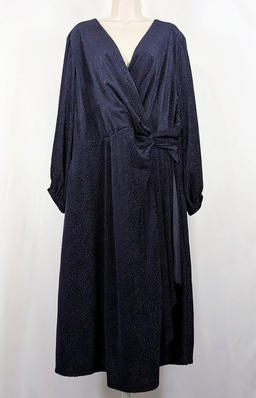 Lane Bryant Dress Navy Blue Balloon Sleeve Faux Wrap Women's Size 20 New